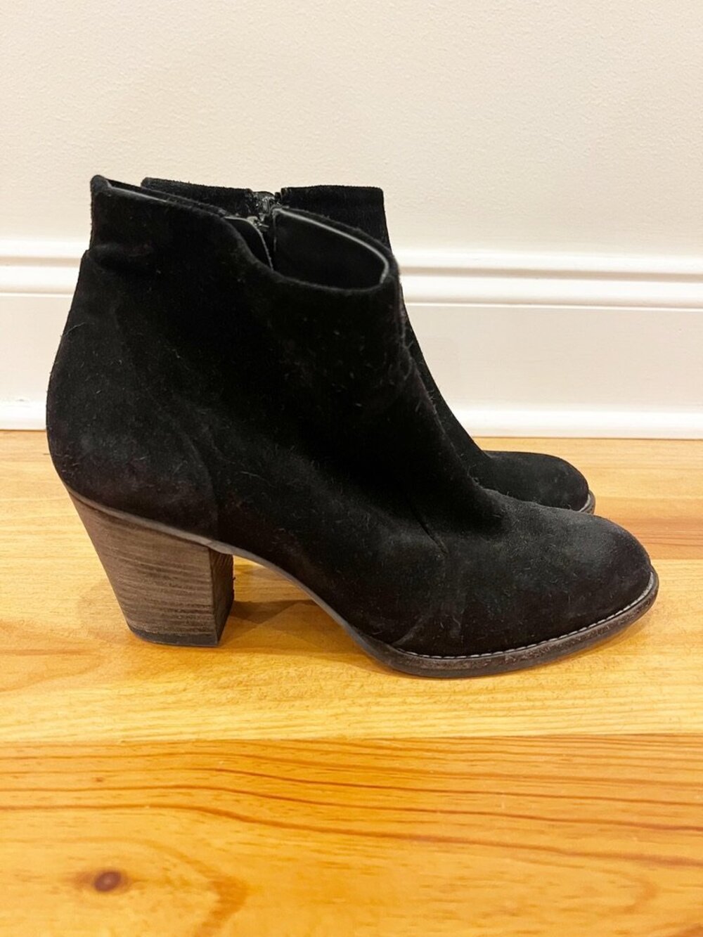 Paul Green Riley Boots Womens 6.5 Black Suede Ankle Side Zip Block Heel Comfort